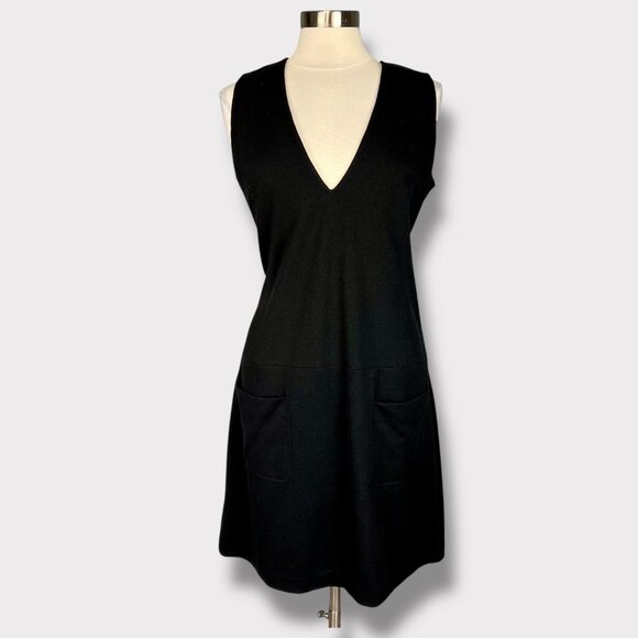 Anne Klein Womens Black Deep V Neck Dress Pockets Sleeveless Stretch size Large - Picture 1 of 12